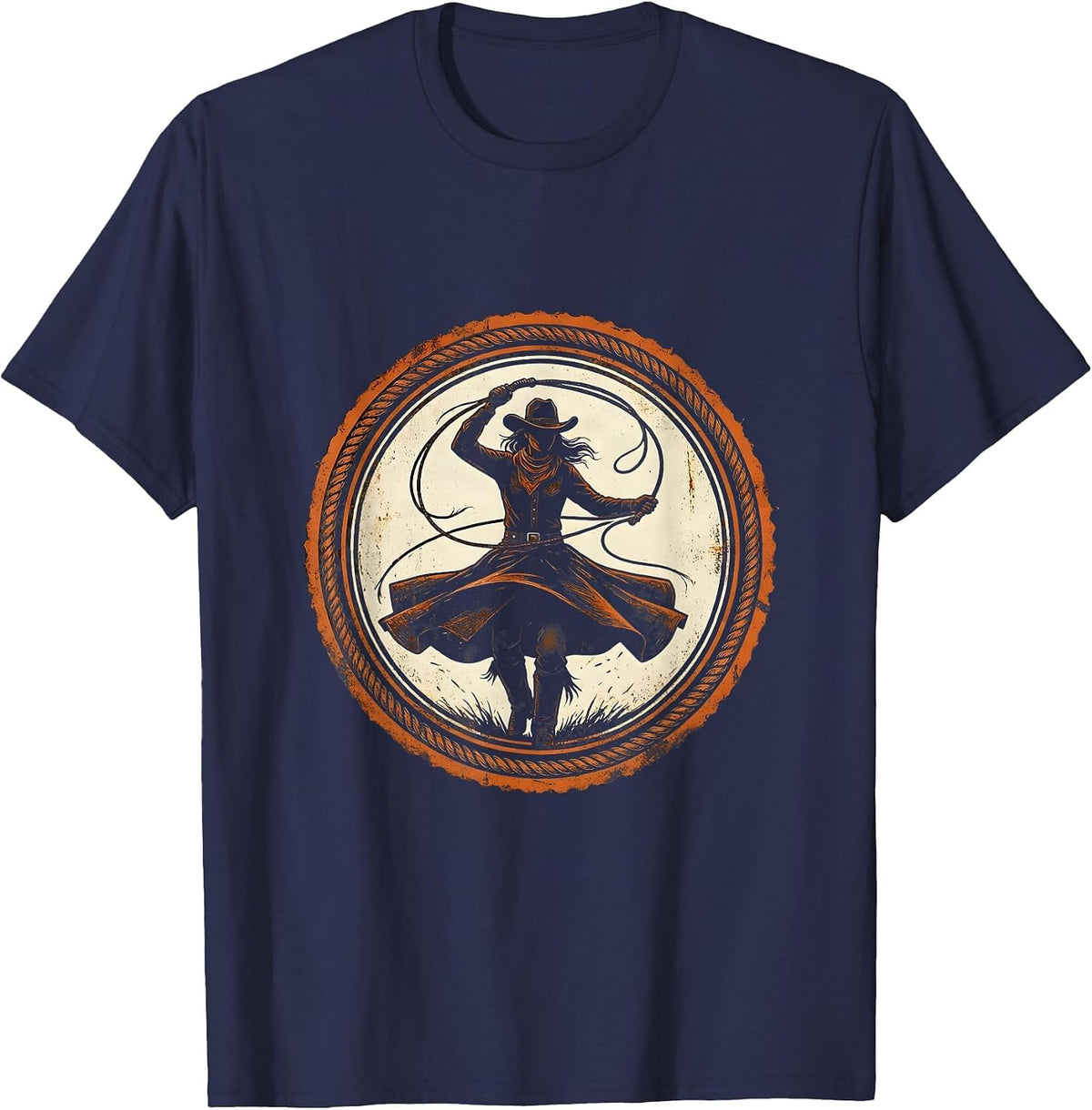 Men's Cowgirl Hat Lasso Twirl Western Rodeo Graphic T-Shirt - Navy Blue