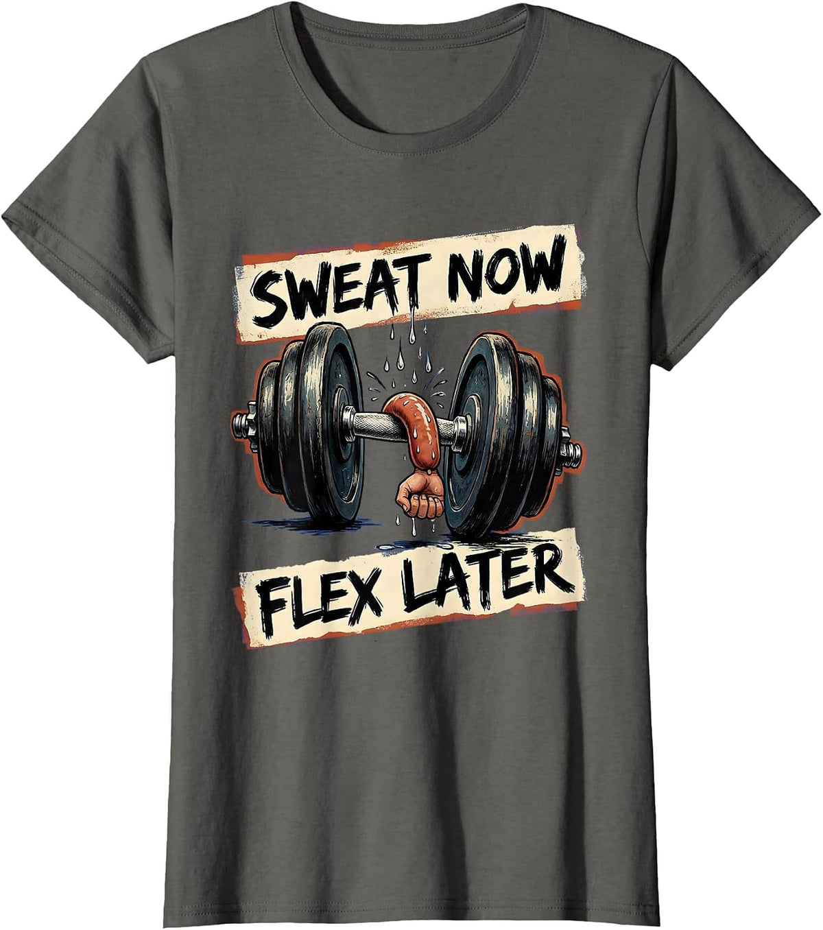 Women's Sweat Now Flex Later Funny Gym Design T-Shirt - Asphalt Grey