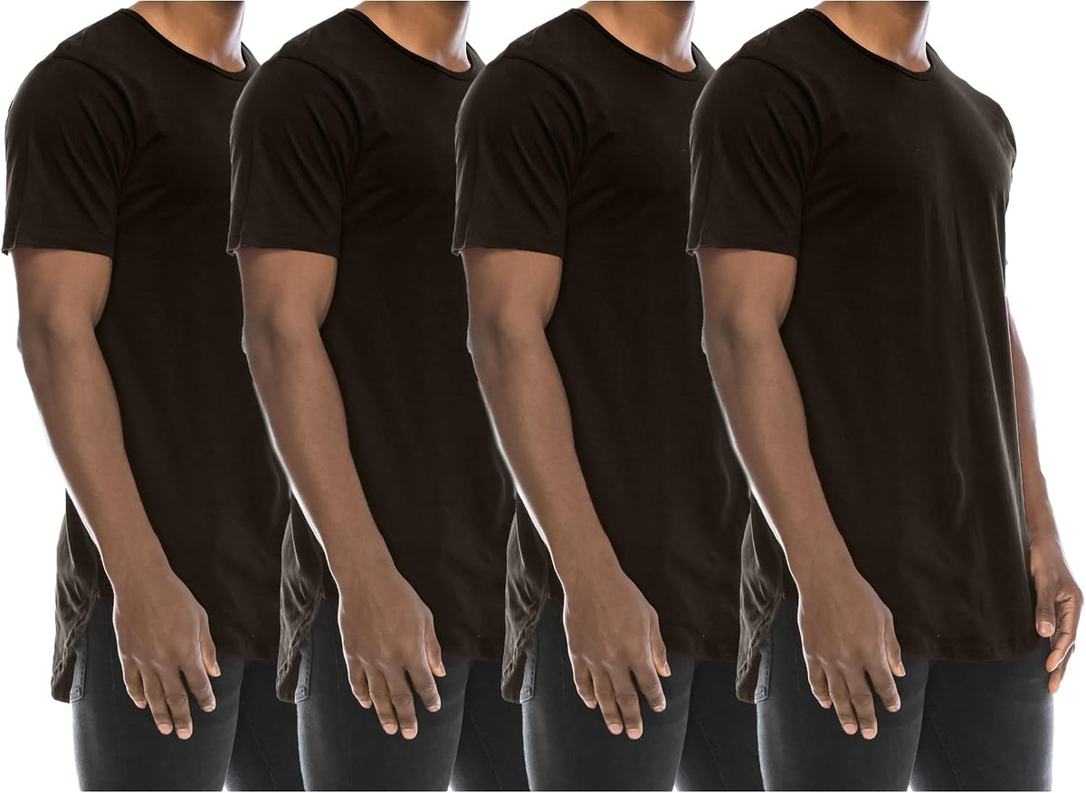 JC DISTRO Mens Hipster Hip Hop Elong Longline Crewneck T-Shirt - Mts296_black-4pk