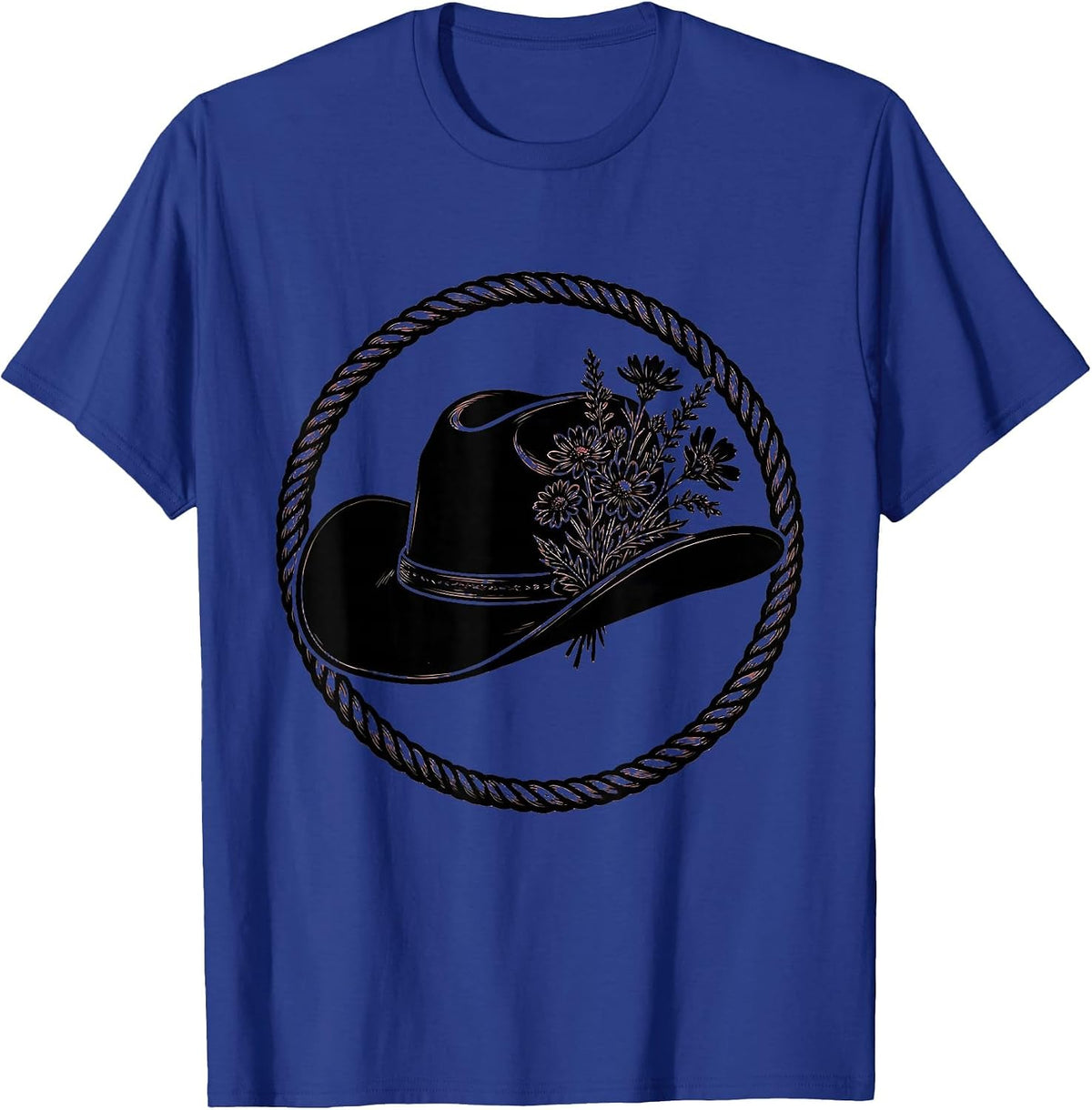Men's Wildflower Cowgirl Hat Boho Western Graphic T-Shirt - Royal Blue