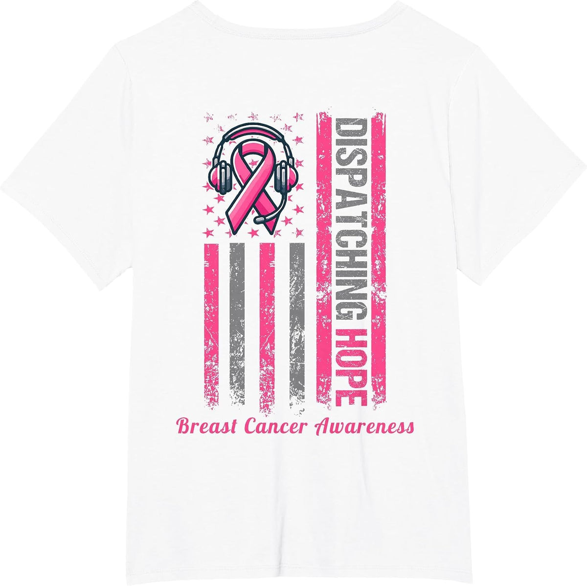 (ON Back) Dispatcher Breast Cancer Awareness Pink Ribbon T-Shirt - White