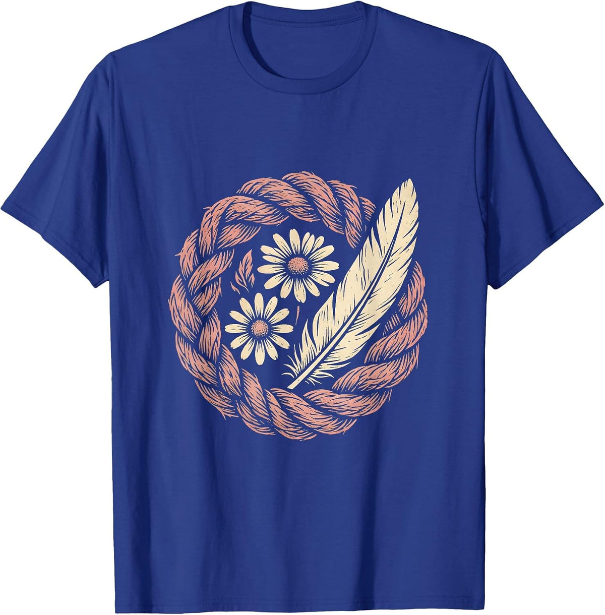 Western Wildflower Braided Hair Boho Graphic T-Shirt - Royal Blue