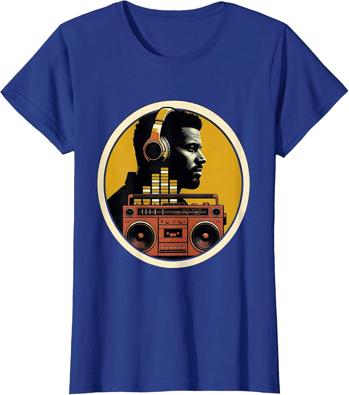 Women's Proud Profile Boombox Retro 90s Hip Hop Fan T-Shirt - Royal Blue