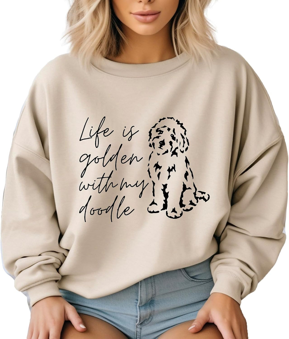 Golden Doodle Mama Women's Long Sleeve Crewneck Dog mom Sweatshirt Golden Doodle Mama Print Graphic Shirts Pullover Tops -