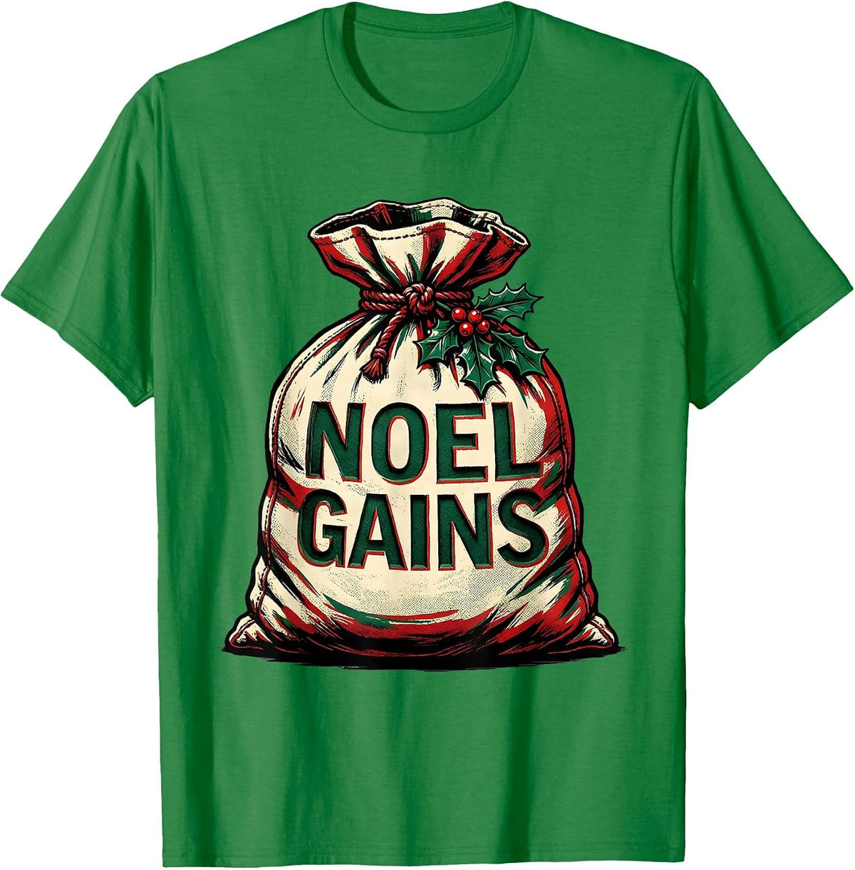 Men's Noel Gains Funny Christmas Gym Bodybuilding Weightlifting T-Shirt - Kelly Green