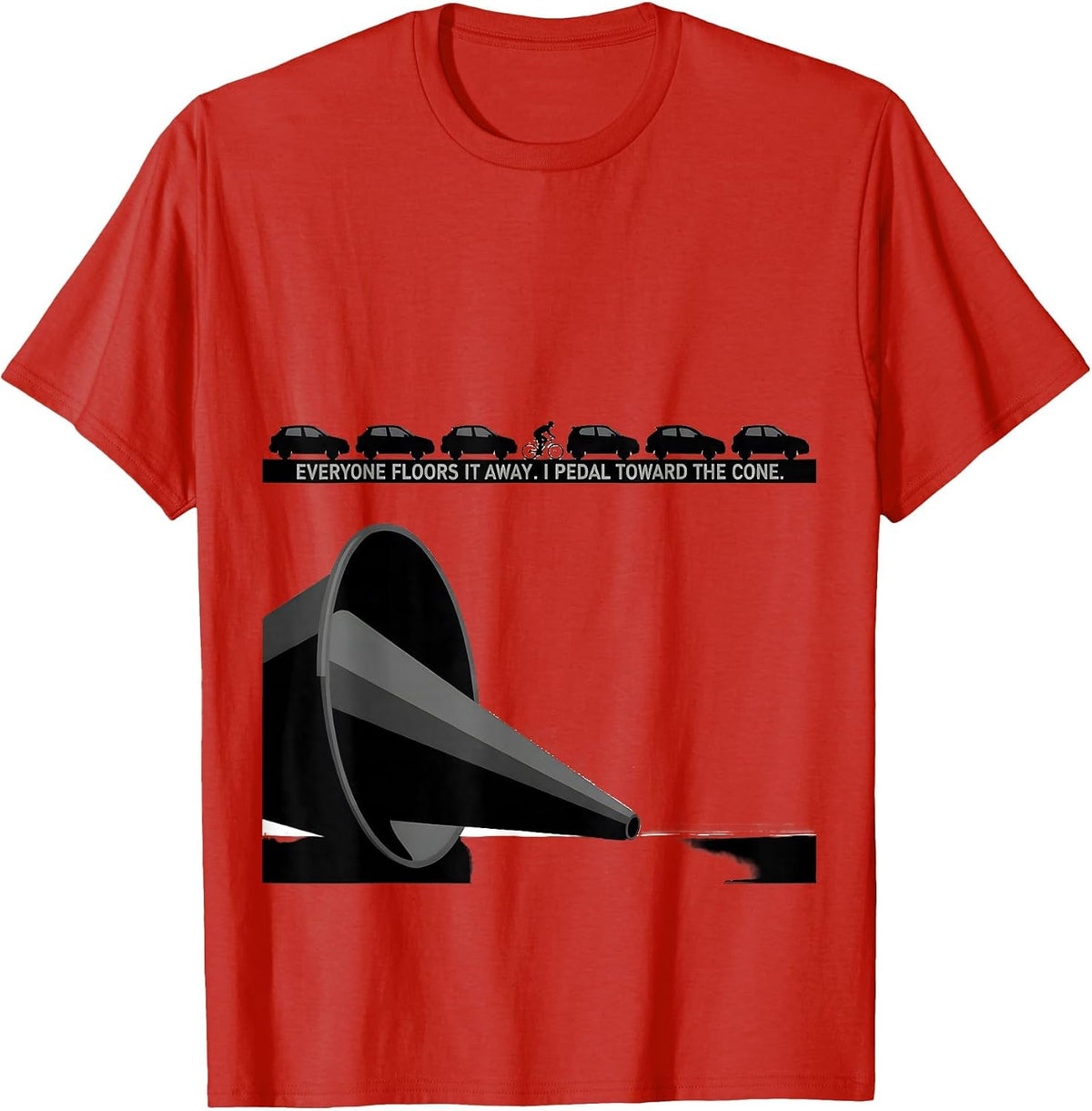Men's Everyone Floors It Away. I Pedal Toward The Cone. Storm T-Shirt - Red