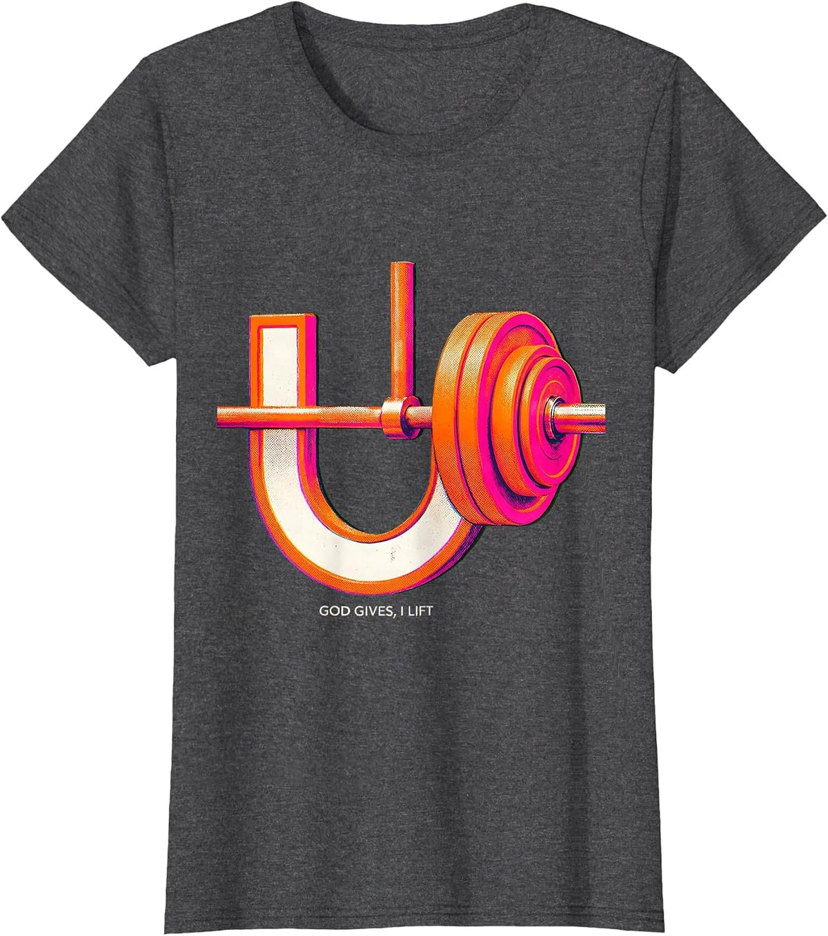 Women's God Gives I Lift Funny Christian Weightlifting Gym Humor T-Shirt - Dark Heather Grey