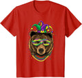 Bear Animal Lover Cute Mardi Gras Carnival Jester T-Shirt, Youth, Red, Large - As Pictured