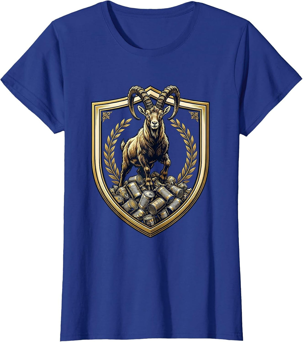 Women's Goat Standing on Crushed Tin Cans Illustration T-Shirt - Royal Blue
