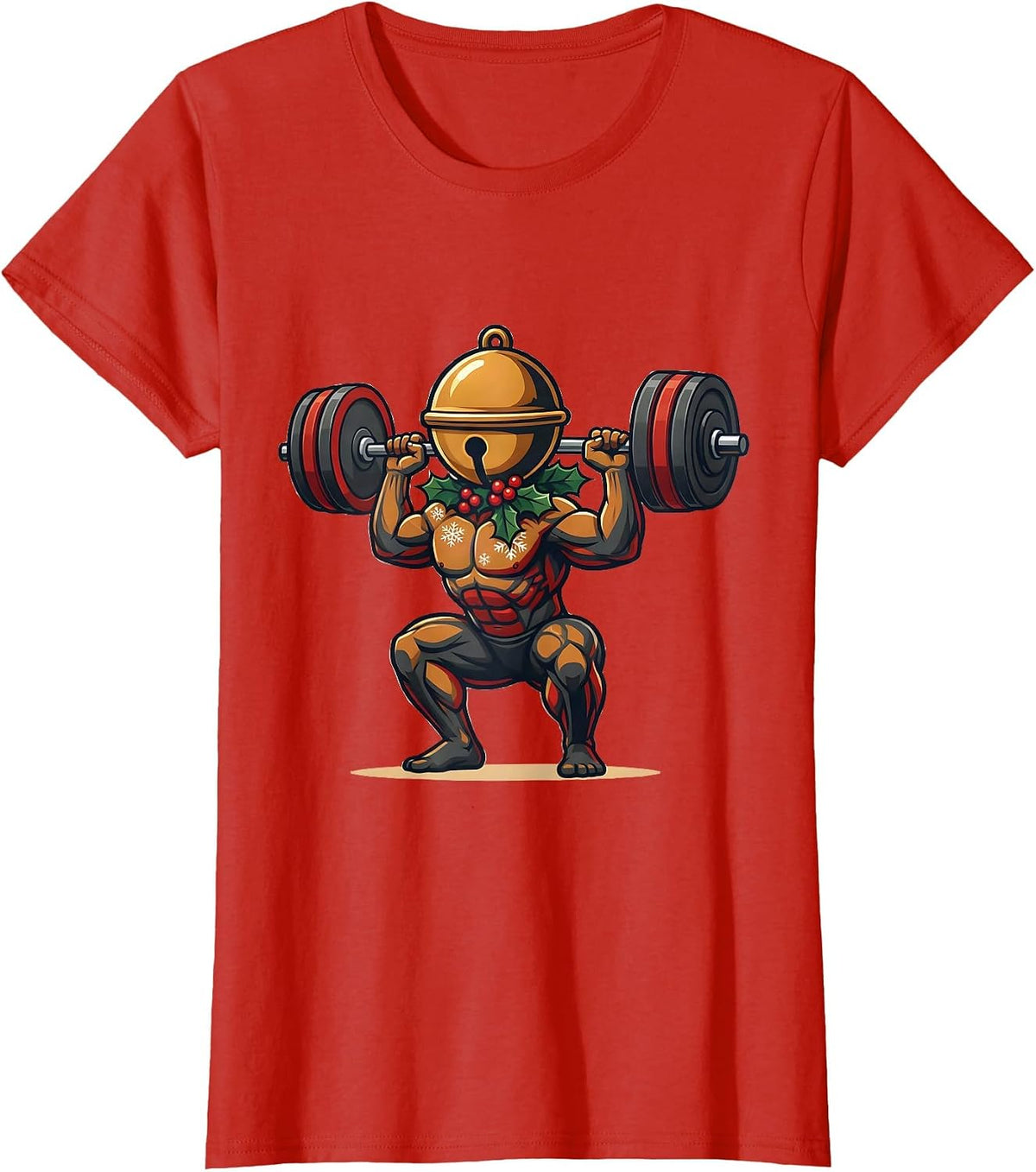 Bell-Headed Holiday Mascot Gym Workout Christmas Humor T-Shirt - Red