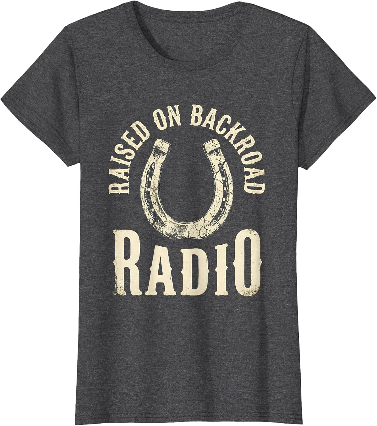 Women's Raised On Backroad Radio Boho Western Cowboy Rodeo Heritage T-Shirt - Dark Heather Grey