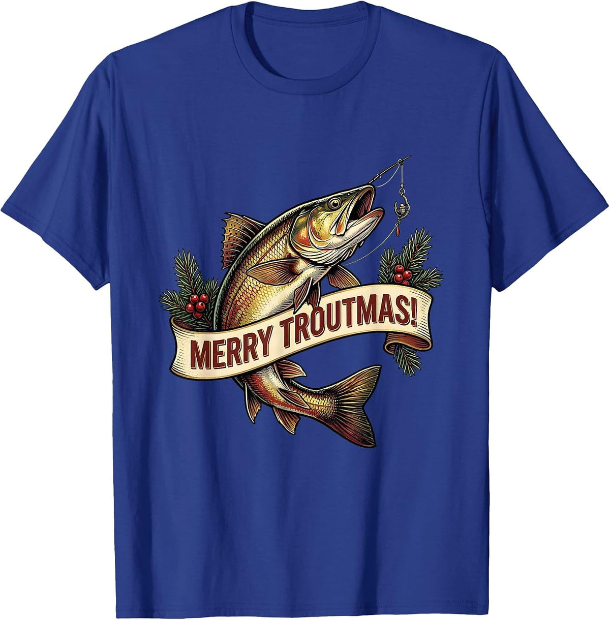 Men's Merry Troutmas! Funny Fishing Christmas Fisherman Holiday T-Shirt - Royal Blue