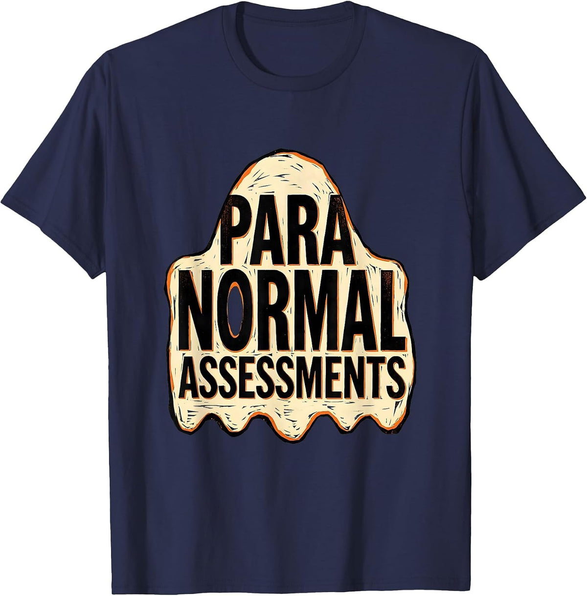 Para Normal Assessments Linocut Ghost Paraeducator Halloween T-Shirt - Navy Blue