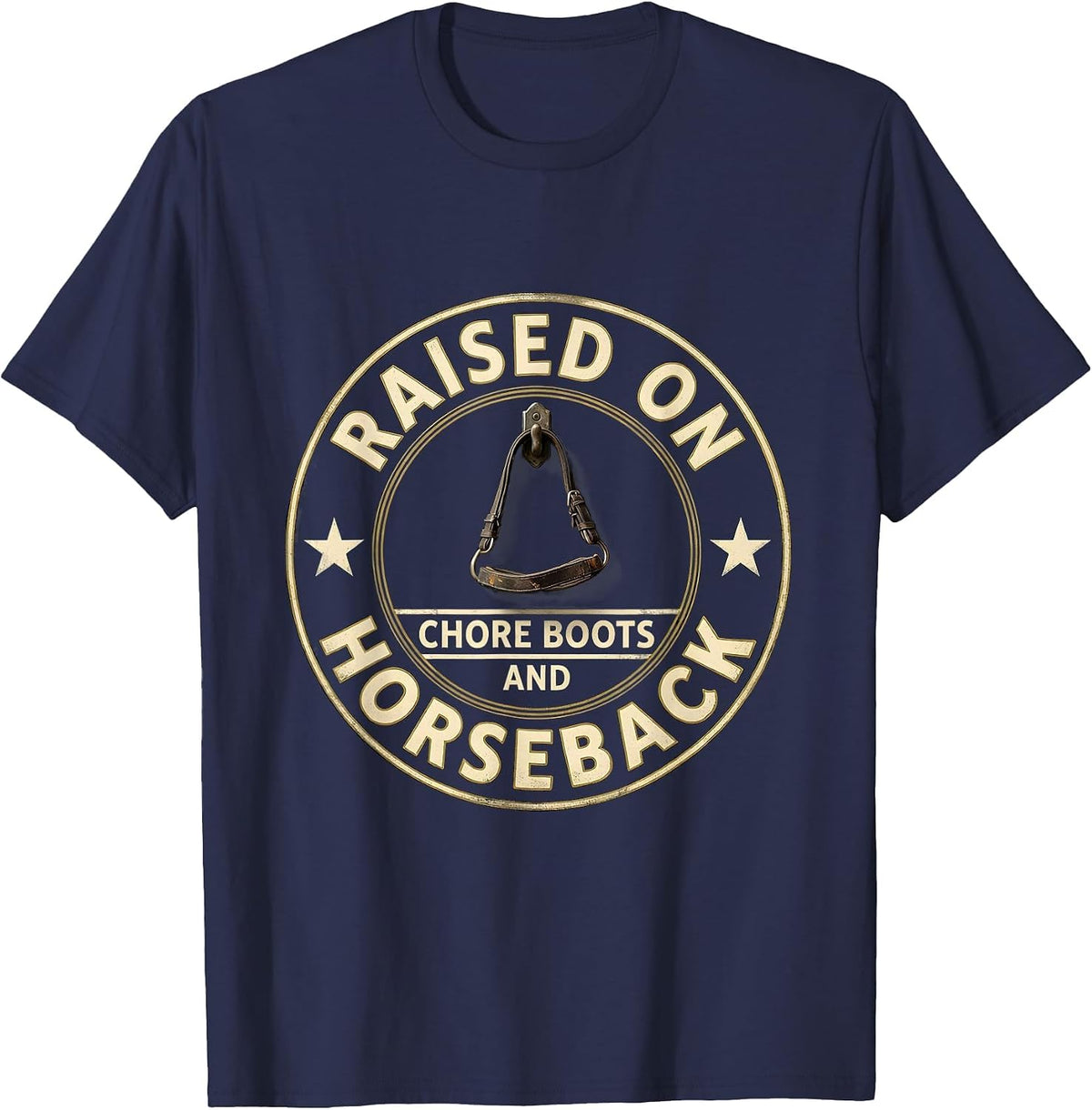 Raised On Chore Boots And Horseback Western Cowgirl Rodeo T-Shirt - Navy Blue