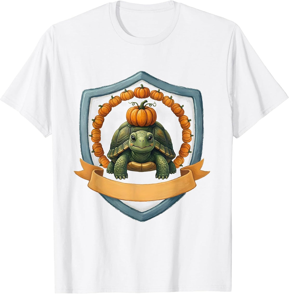Halloween Turtle Pumpkin Crown Whimsical Animal Lover T-Shirt - White