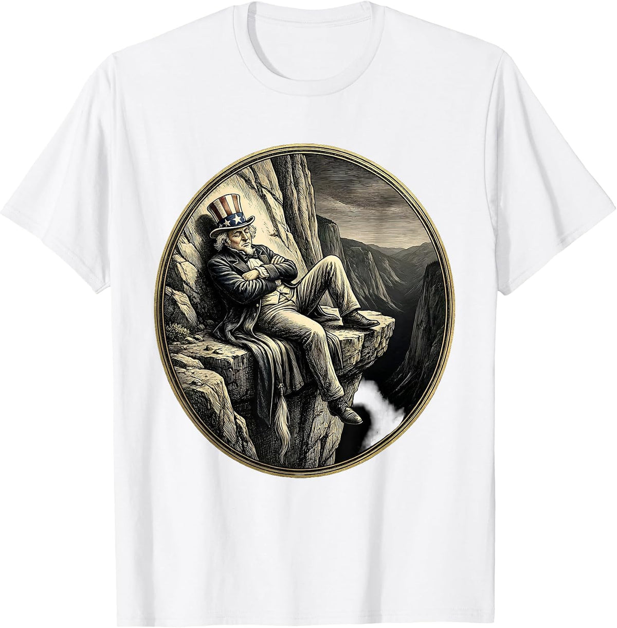 Men's Funny Mountain Goat Napping On Cliff Edge T-Shirt - White
