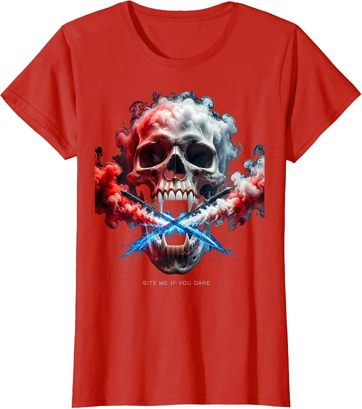 Bite Me If You Dare Dental Halloween Design T-Shirt - Red
