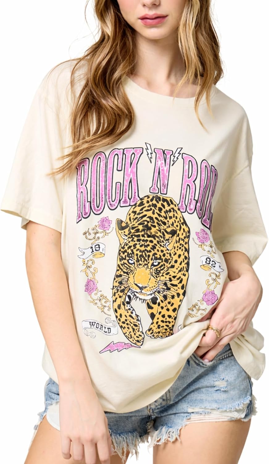 Vintage Western Graphic Tee Soft Cotton Boho Casual Top for Women - Bone-2