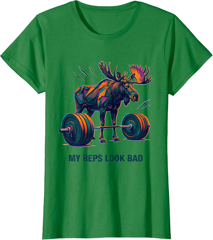Women's My Reps Look Bad Funny Weightlifting Gym Workout Moose T-Shirt - Kelly Green