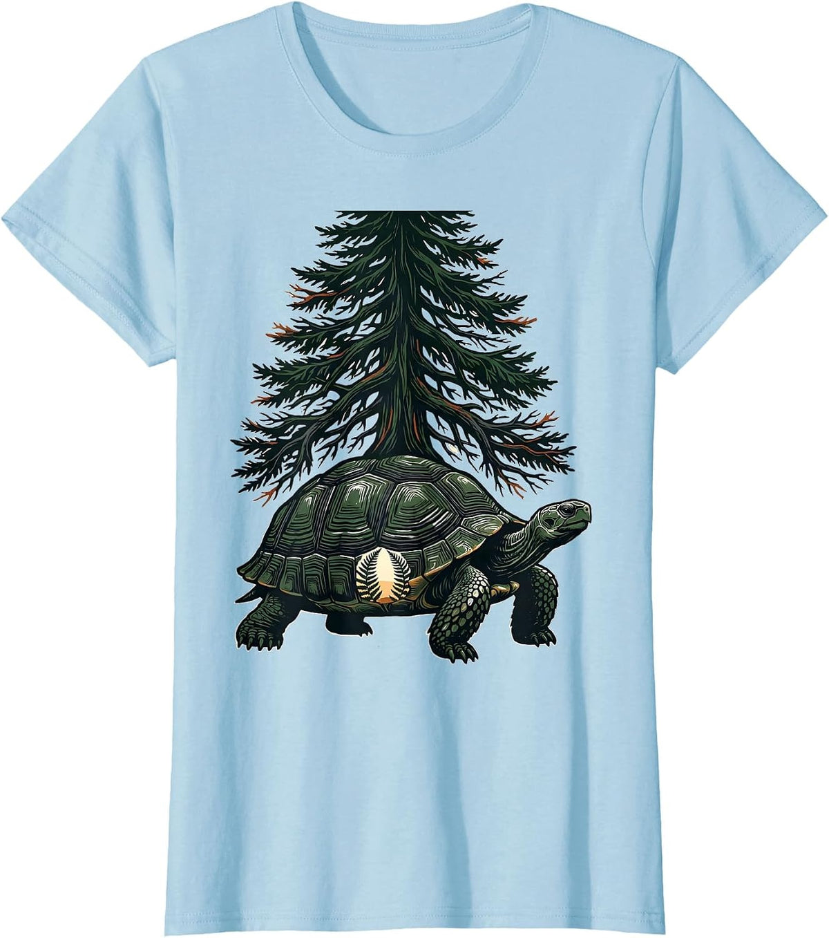 Woodland Turtle Linocut Nature Lover Forest Wildlife T-Shirt - Baby Blue