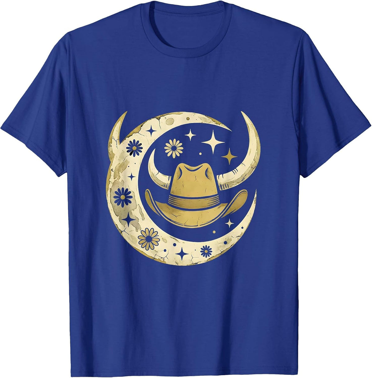 Men's Cowgirl Silhouette Sunset Mesa Western Design T-Shirt - Royal Blue