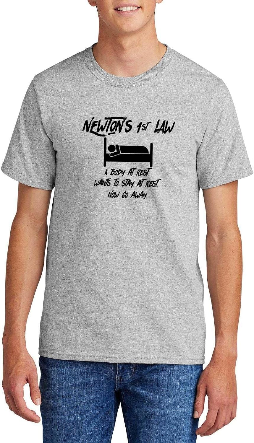 Newton's 1st Law A Body at Rest Funny Gamer Science Graphic Top Cotton Tee Adult Youth Tall Men Women - Mens Crew Ash Grey