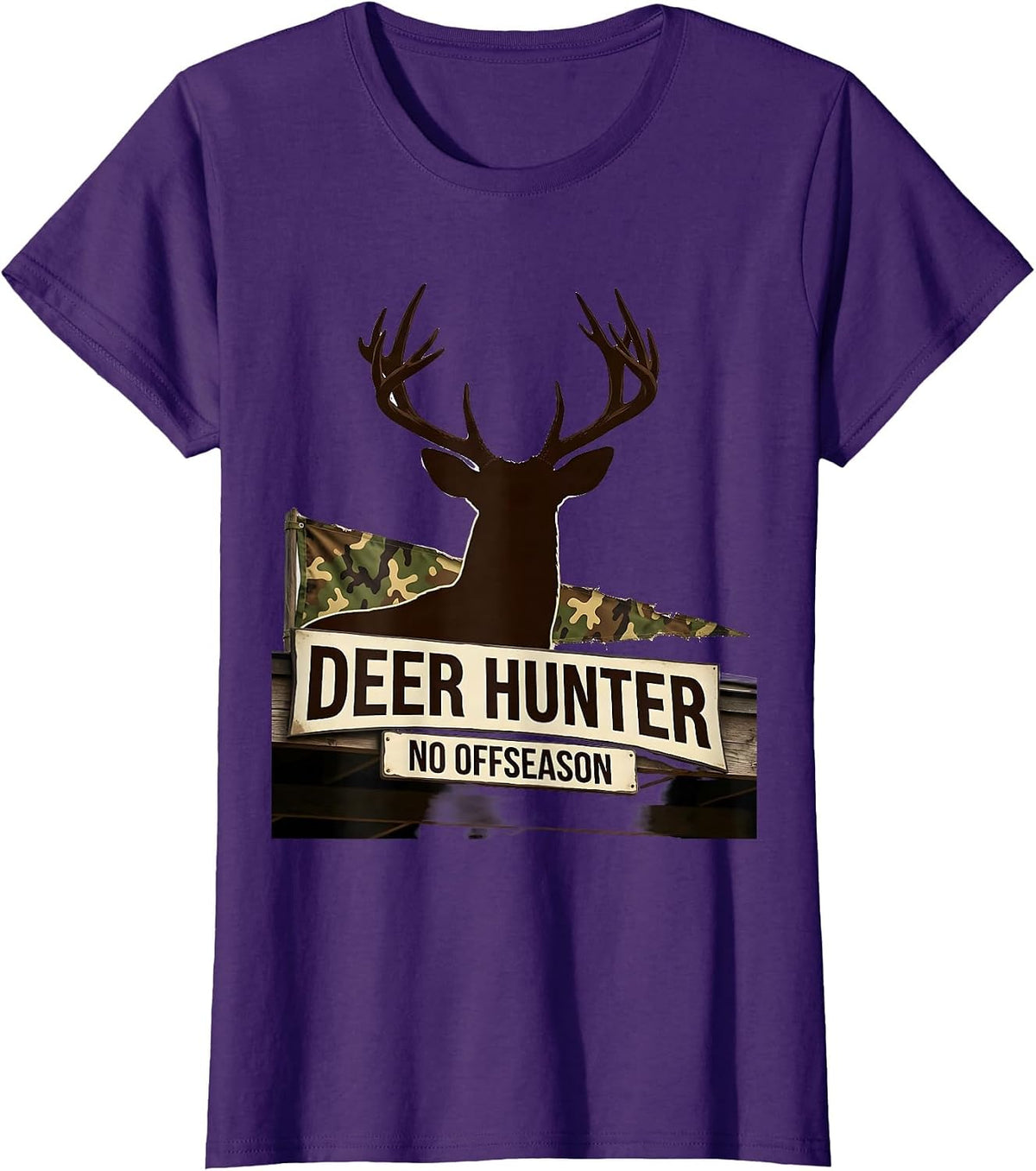 Women's Deer Hunter No Offseason Funny Camo Dad Hunting Gift T-Shirt - Purple