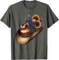 Cowboy Hat Wildflowers Boho Western Floral Illustration T-Shirt - Asphalt Grey
