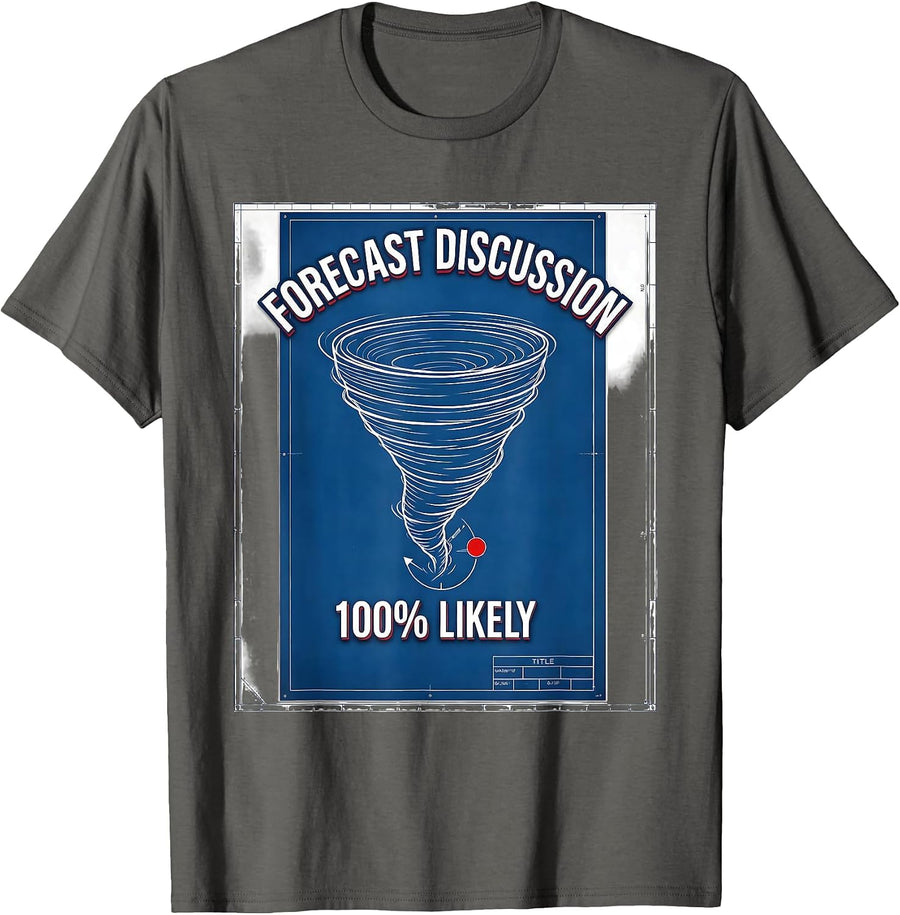Forecast Discussion 100 Likely Technical Blueprint Tornado T-Shirt - Asphalt Grey