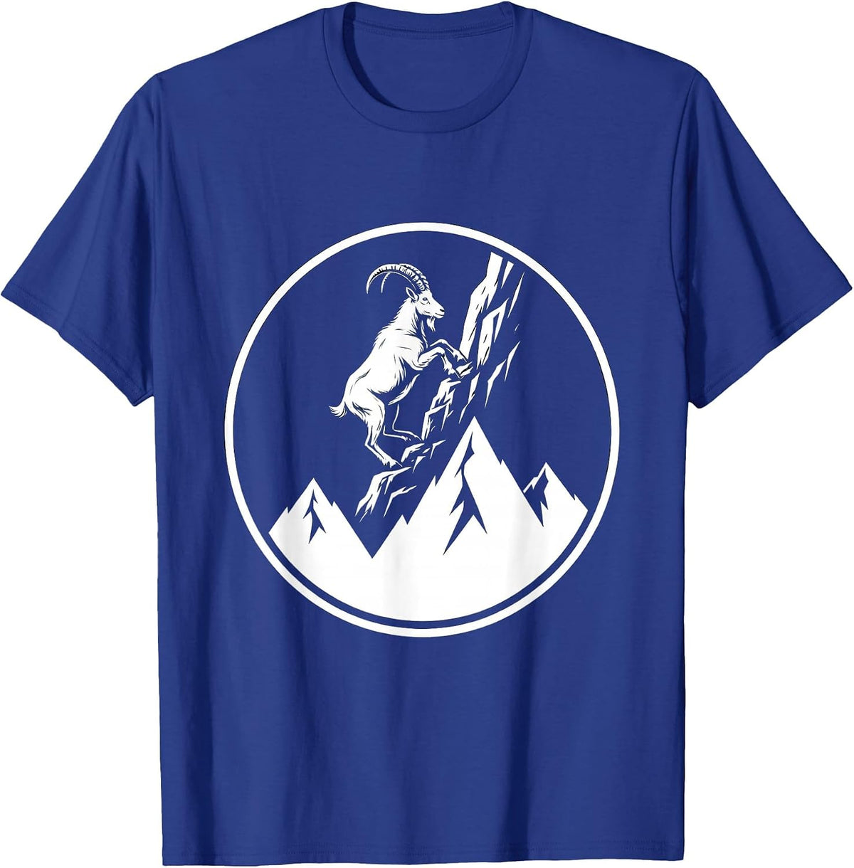 Men's Goat Climbing Snowy Mountain Summit Illustration T-Shirt - Royal Blue