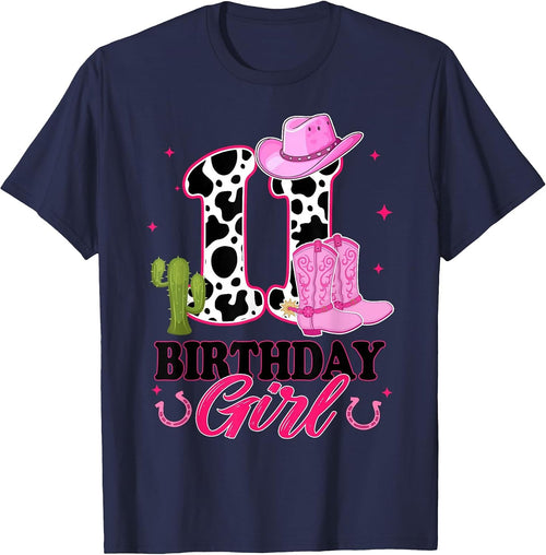 11th Birthday Girl Rodeo Western 11 Year Old Cowgirl T-Shirt - Navy Blue