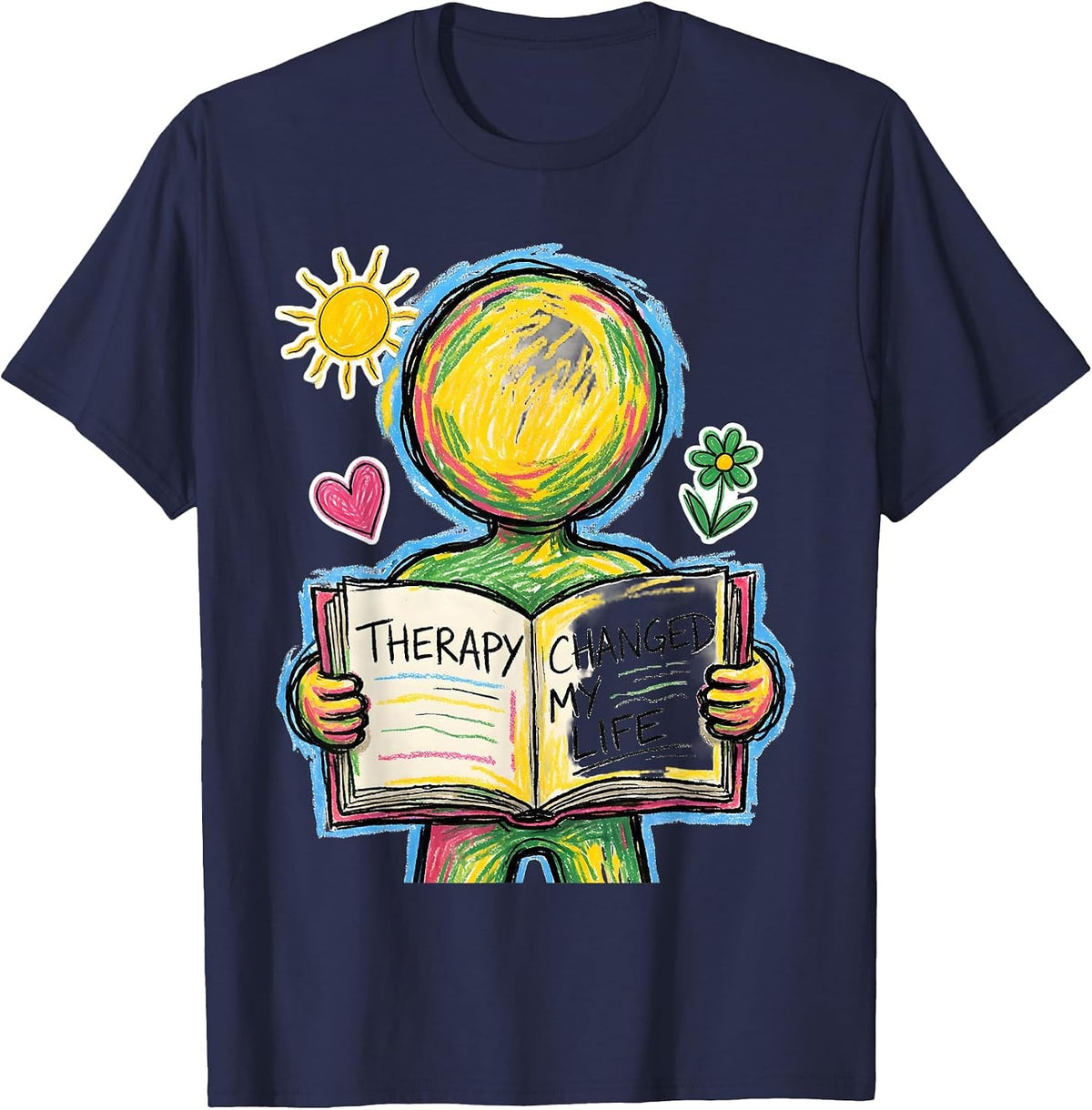 Men's Therapy Changed My Life Mental Health Design T-Shirt - Navy Blue