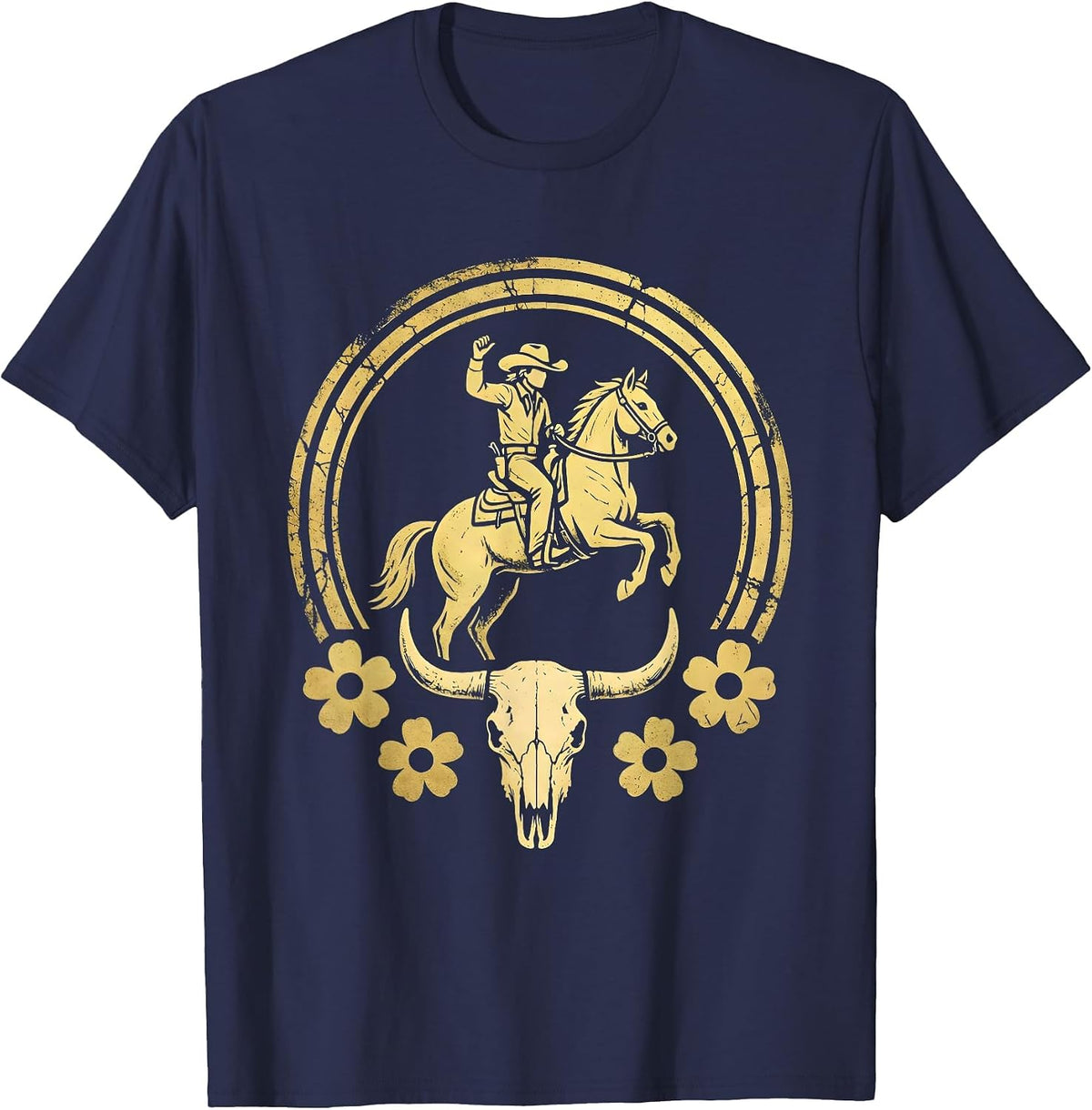 Men's Cowgirl Bucking Horse Western Rodeo Graphic T-Shirt - Navy Blue