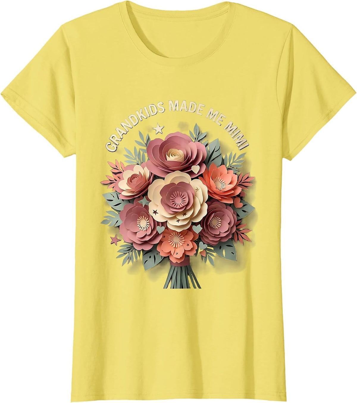 Women's Grandkids Made Me Mimi Grandma Design T-Shirt - Lemon Yellow