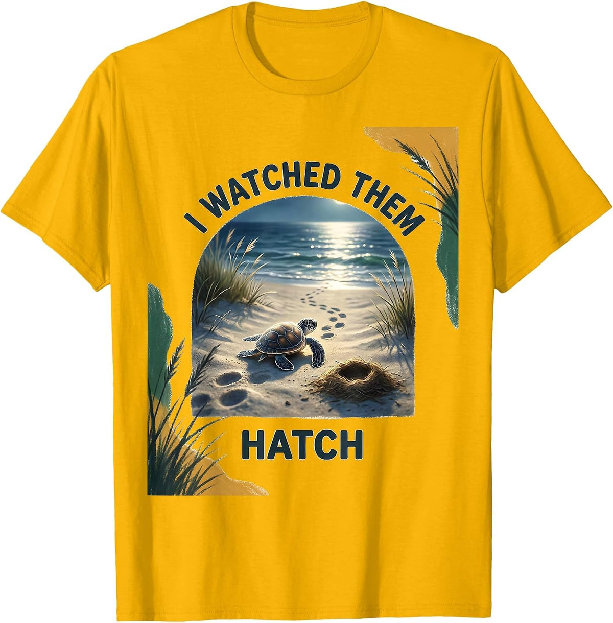 Men's I Watched Them Hatch Storybook Sea Turtle Tropical Vacation T-Shirt - Golden Yellow