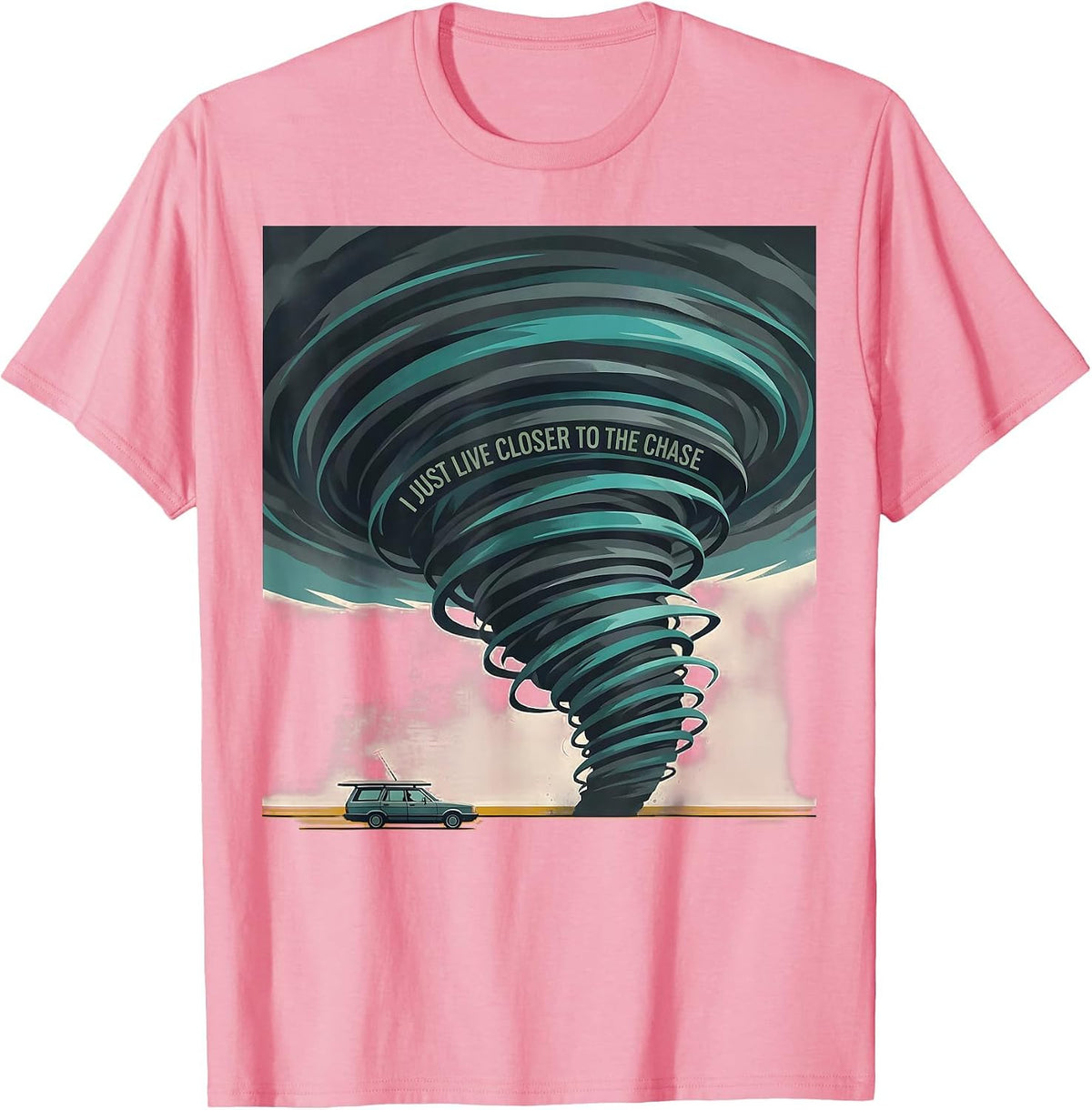 Men's I Just Live Closer To The Chase Midcentury Modern Storm T-Shirt - Pink