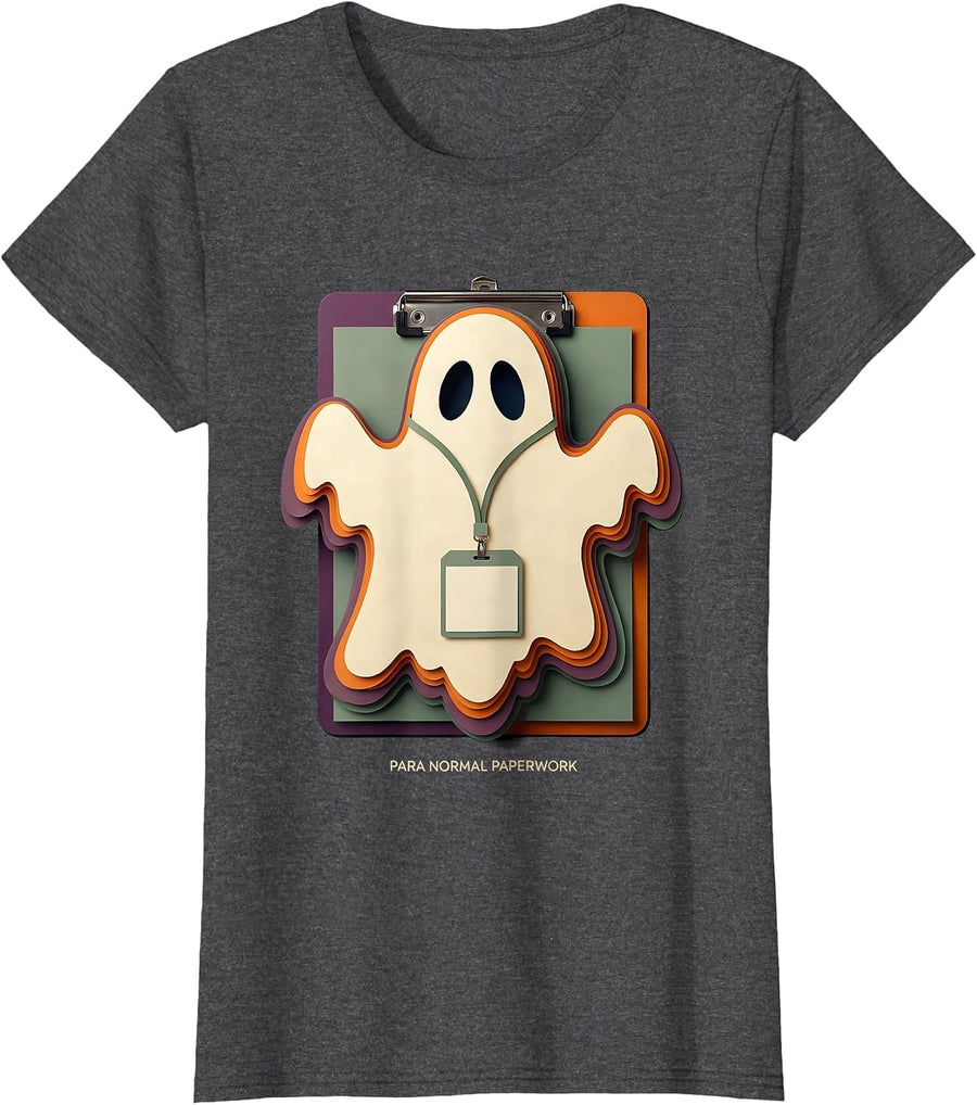 Women's Para Normal Paperwork Funny Paraeducator Halloween Ghost T-Shirt - Dark Heather Grey