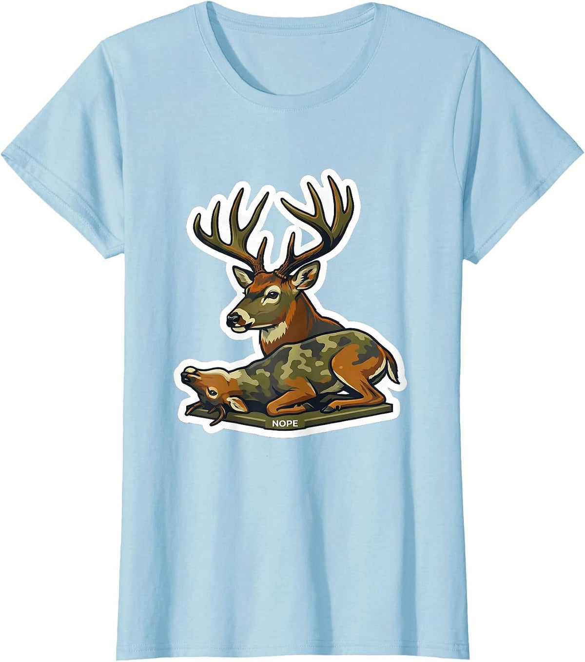 Nope Funny Camo Deer Hunting Buck Humor Sticker T-Shirt - Baby Blue