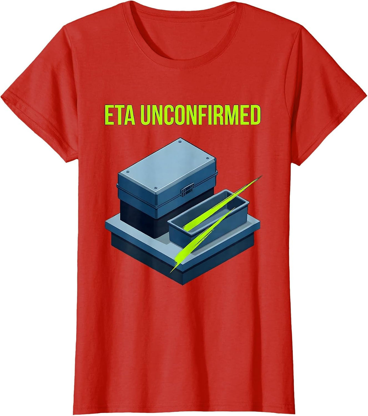 Women's ETA Unconfirmed Isometric Vector Auto Mechanic Waiting On T-Shirt - Red