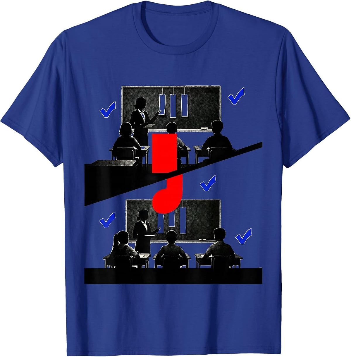 Men's Stacked Classroom Comma Hinge Funny Grammar Teacher Humor T-Shirt - Royal Blue