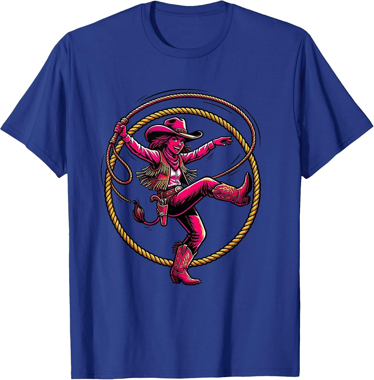 Men's Pink Cowgirl Lasso Twirl Western Rodeo Graphic T-Shirt - Royal Blue