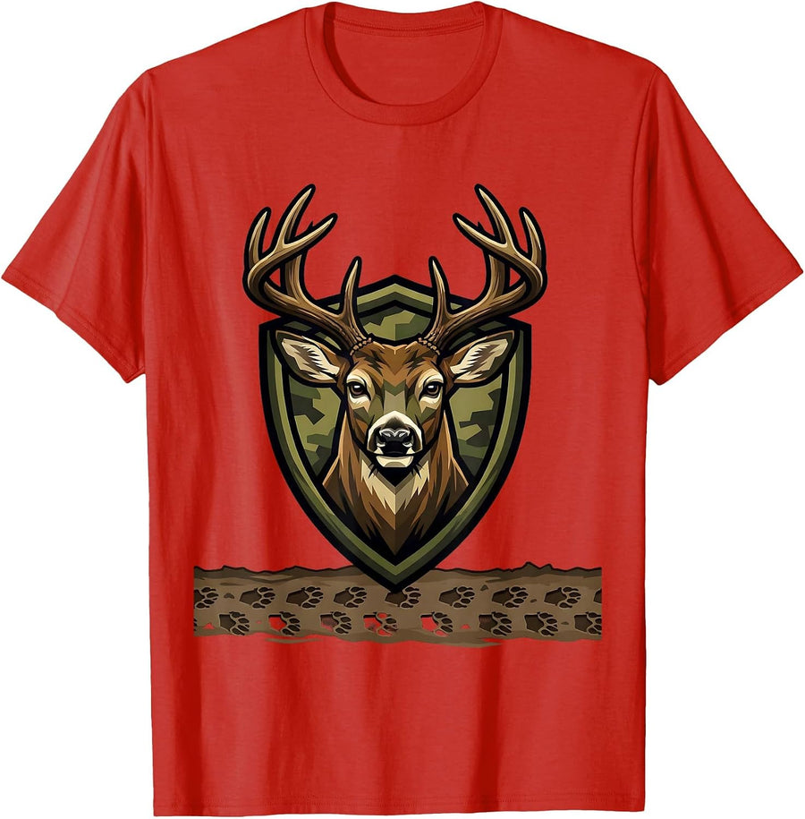 Men's Deer Tracks Camo Muddy Ground Hunting Design T-Shirt - Red