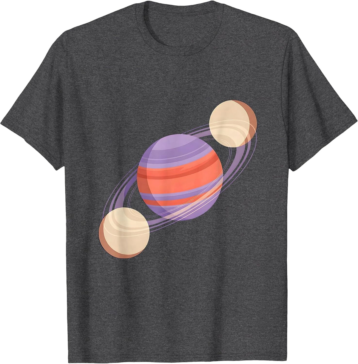 Men's Twin Moons Orbiting Planet Space Illustration T-Shirt - Dark Heather Grey