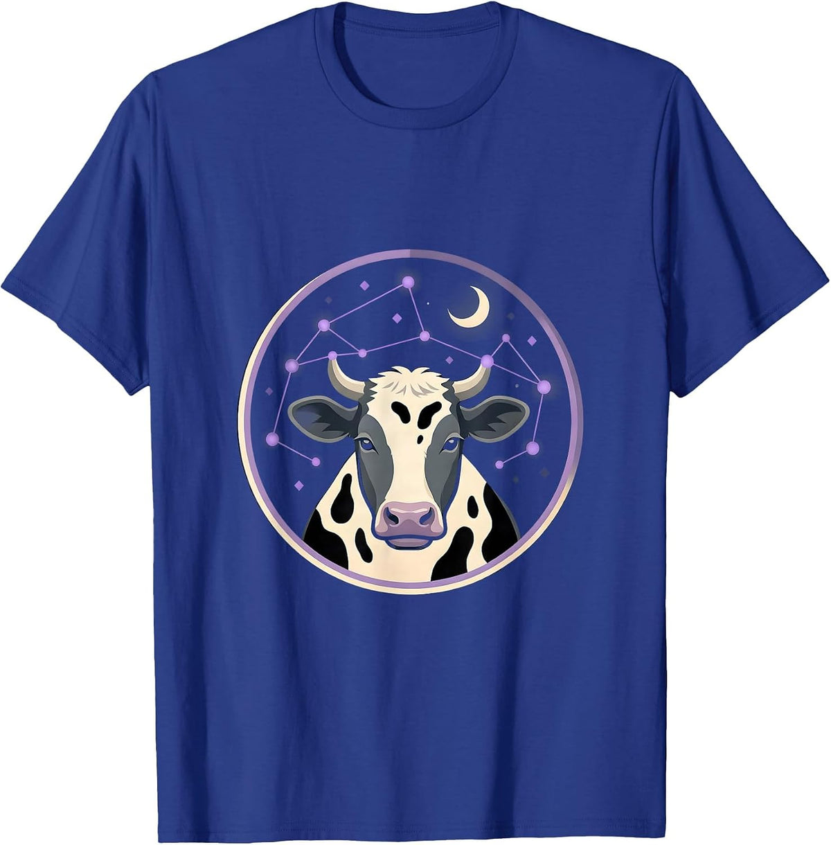 Men's Cow Print Constellation Night Sky Graphic T-Shirt - Royal Blue