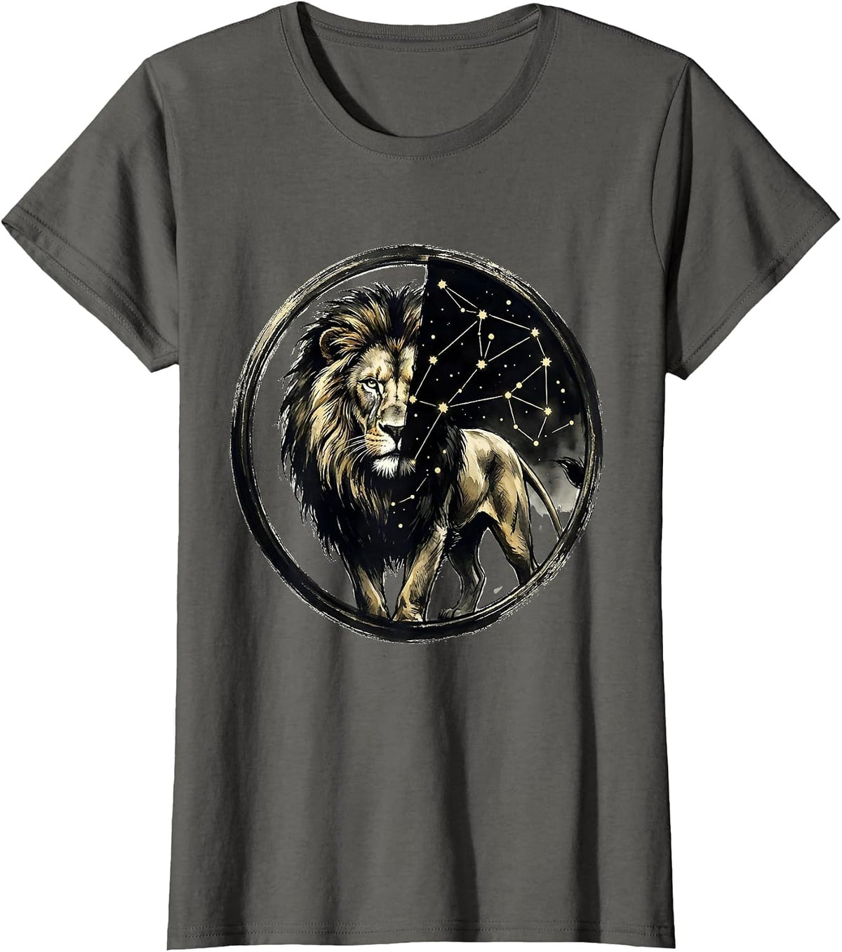 Women's Lion Constellation Star Map Celestial Art Design T-Shirt - Asphalt Grey