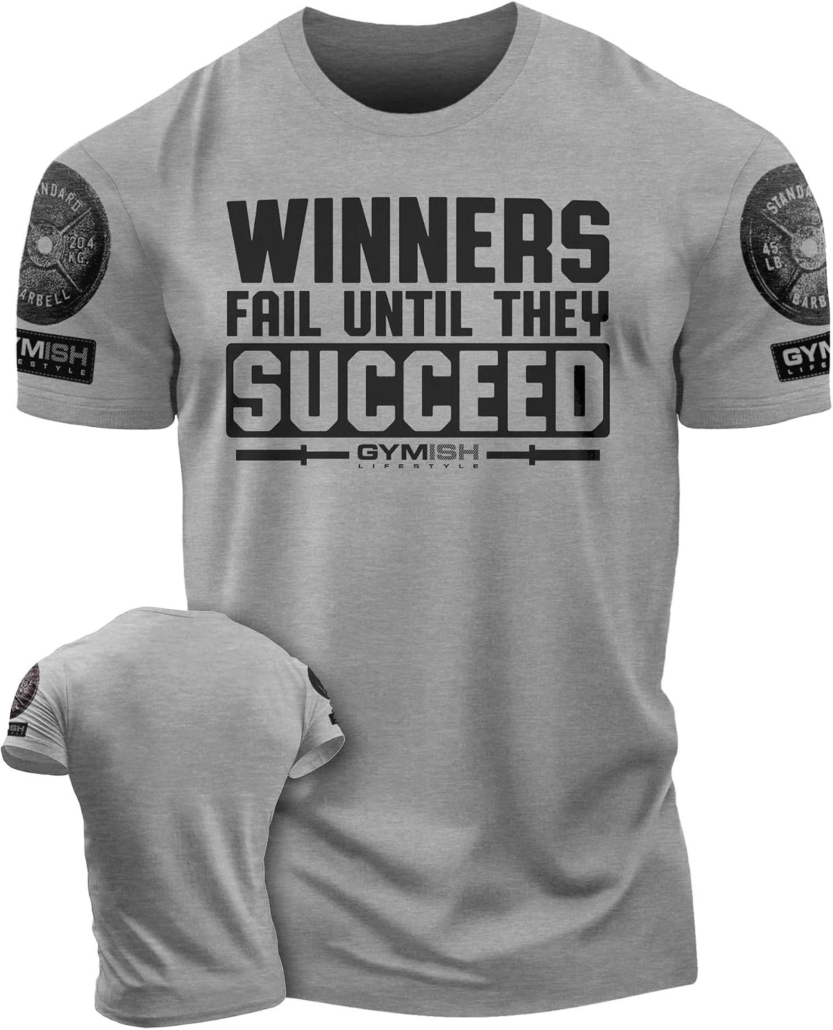 Winners Fail Mens Bodybuilding T-Shirts Graphic Tees Short Sleeve Workout Shirt - 2. Winners Fail Grey Branded