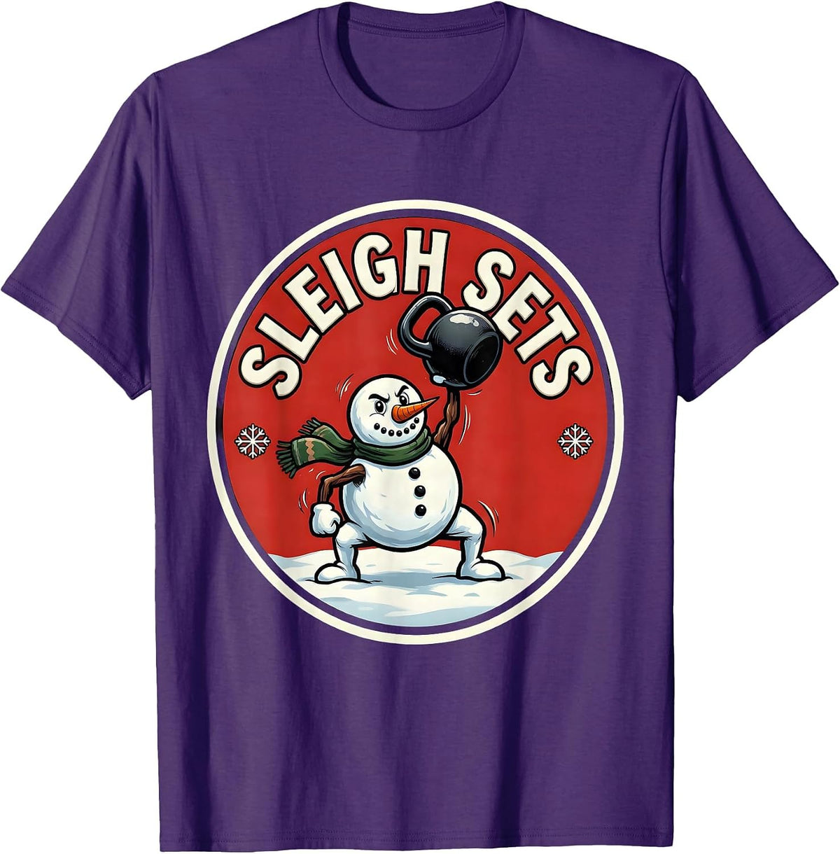 Men's Sleigh Sets Cartoon Christmas Weightlifting Gym Humor T-Shirt - Purple