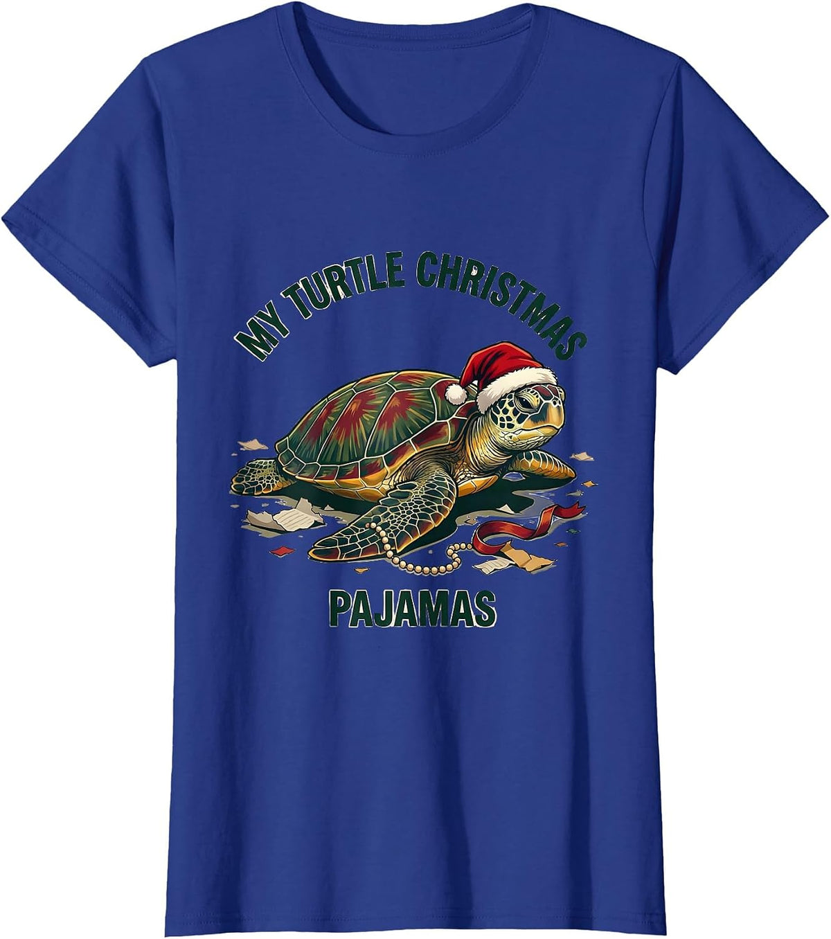 Women's My Turtle Christmas Pajamas Whimsical Holiday Sea Turtle T-Shirt - Royal Blue