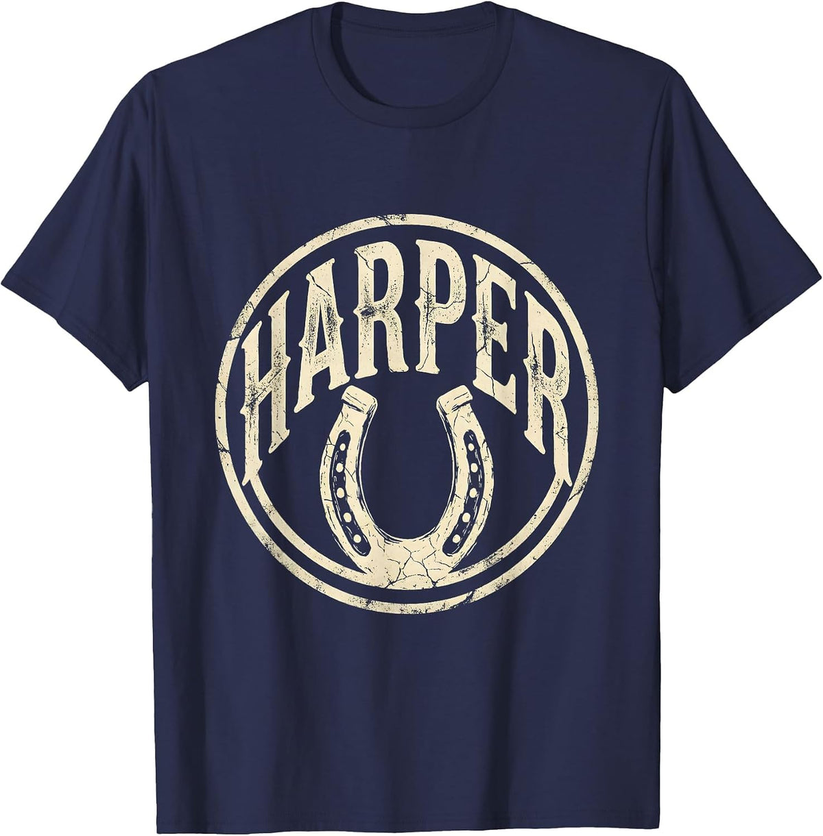 HARPER Boho Western Monochrome Vintage Last Name Gift T-Shirt - Navy Blue