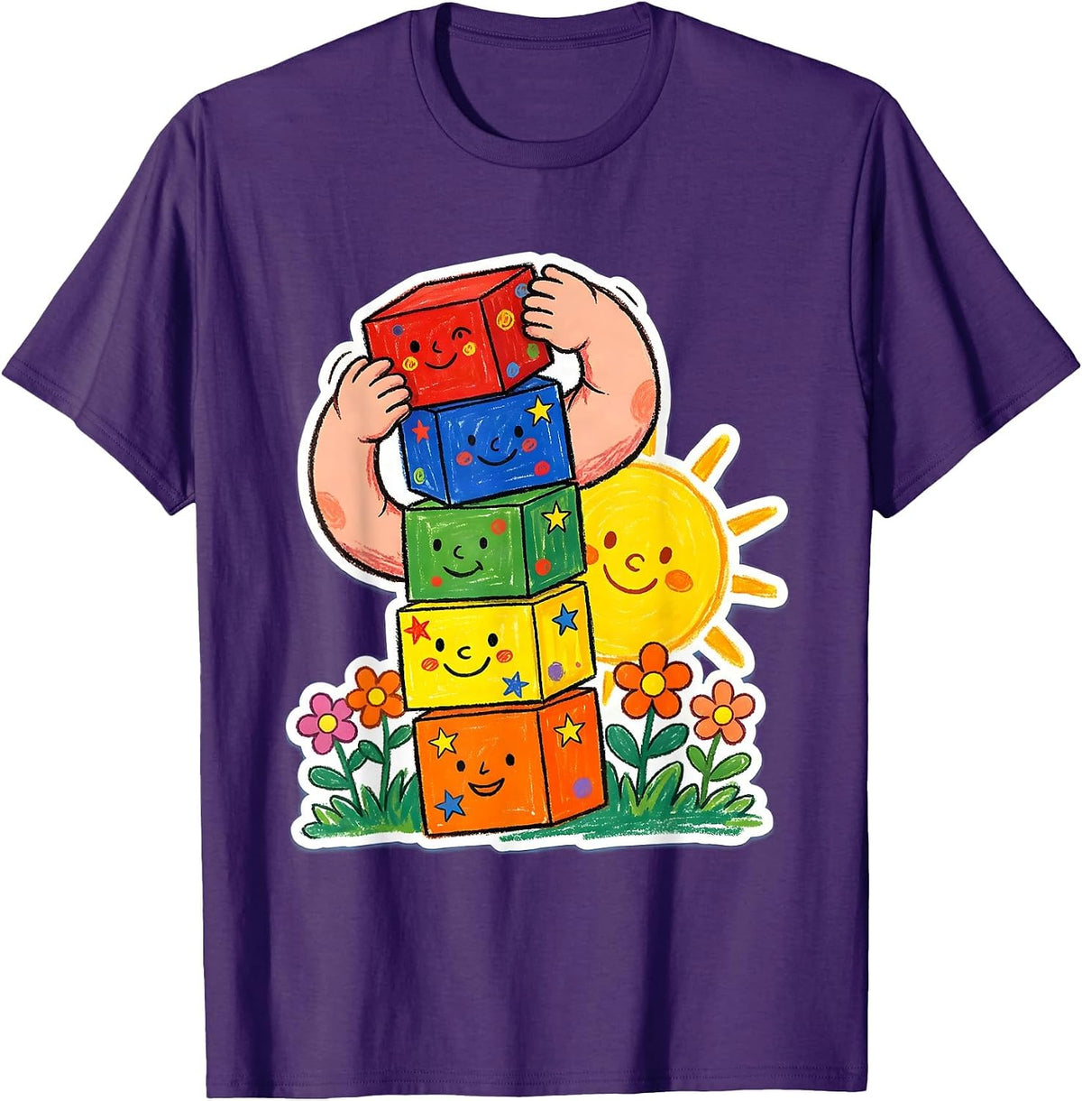Men's PreK Teacher Colorful Alphabet Blocks Graphic T-Shirt - Purple